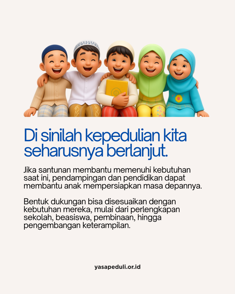 Buku dan perlengkapan sekolah sebagai bentuk bantuan pendidikan untuk anak yatim