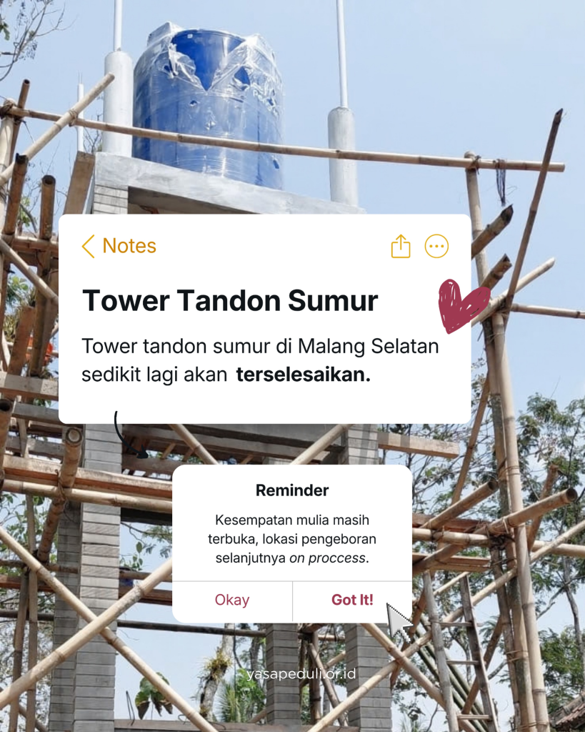 embangunan tower tandon sumur di Malang Selatan