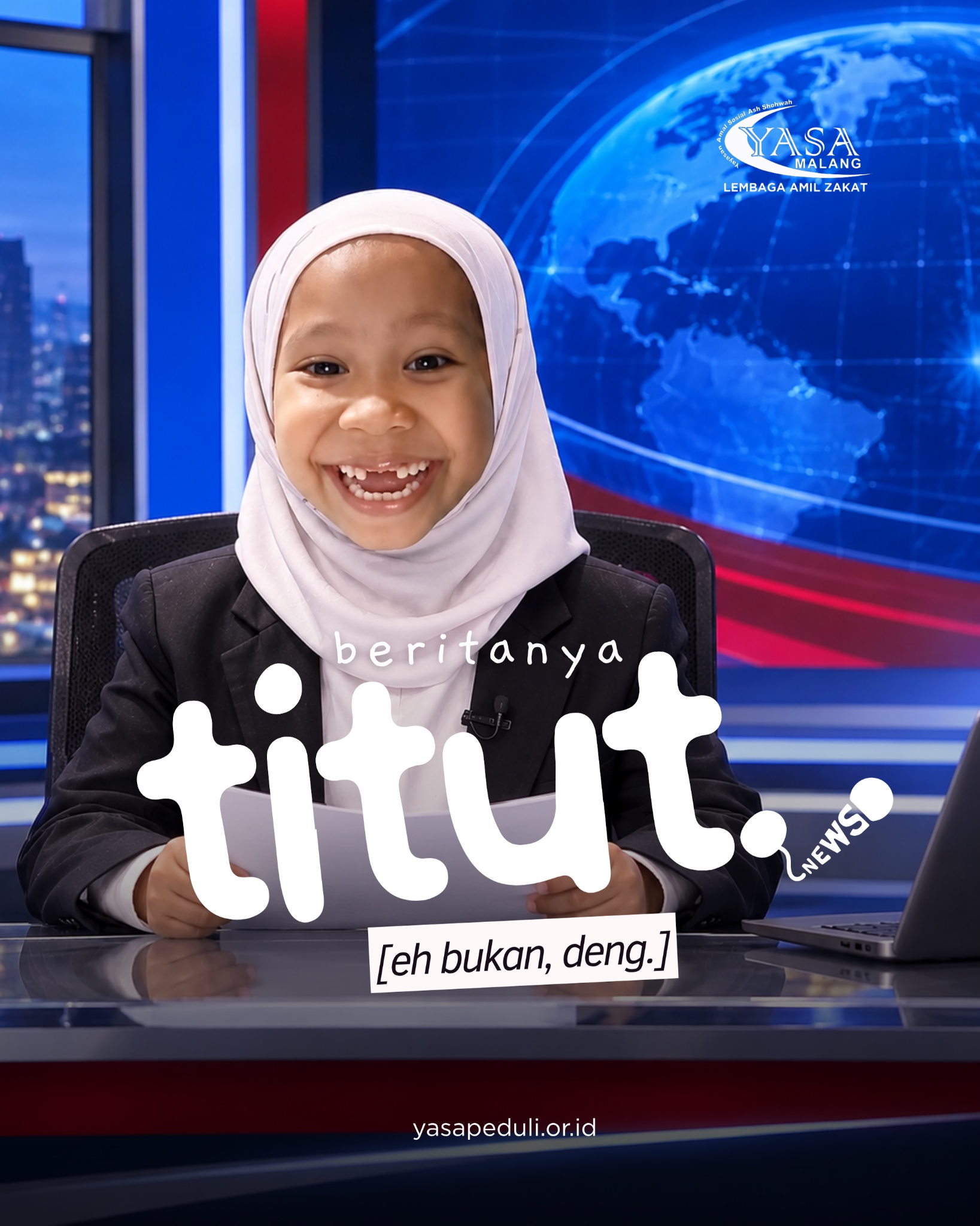 Berita YASA Malang dengan presenter cilik di studio berita