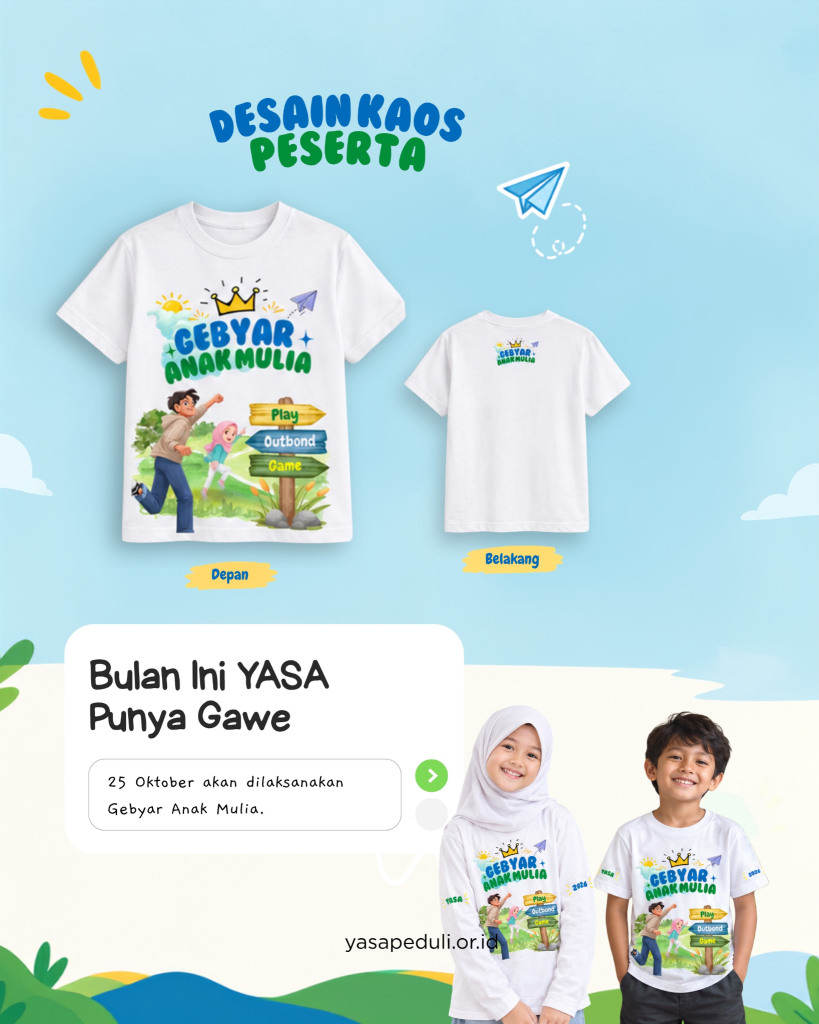 Desain kaos peserta Gebyar Anak Mulia YASA dengan ilustrasi anak-anak